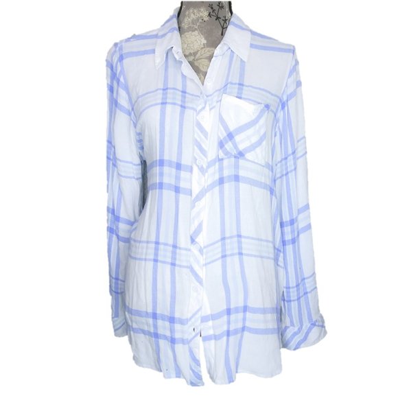 BLL New York Tops - BLL New York Sz 1x Blue Plaid Top Light Flannel